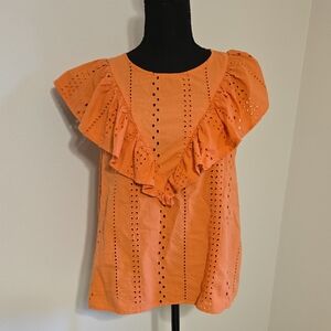 Orange Ruffled Eyelet Top